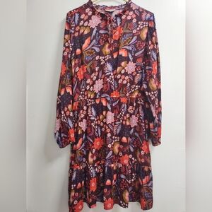LOFT Women's Floral Long Sleeve Dress Large Sz 14